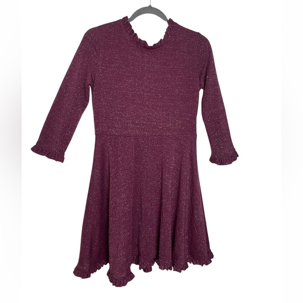 Art Class Fit & Flare Burgundy Glitter Ruffle  Dress Size XL (14-16) EUC Casual